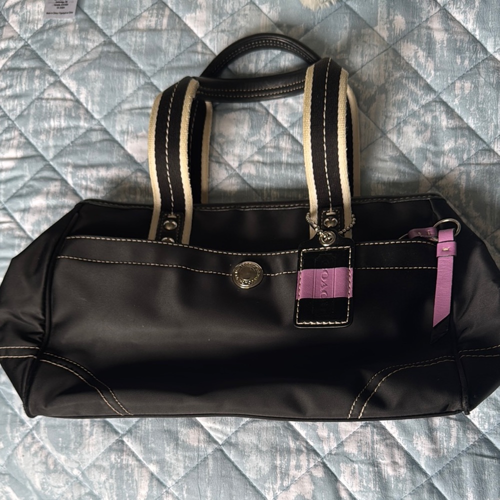 Coach Black and Purple Shoulder Bag with Structured Design